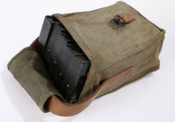 Russian/Warsaw Pact ammunition pouch, webbing with leather strap, containing 5 curved magazines,