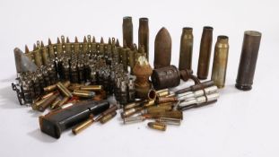 Selection of shell cases, projectiles, link, and belt ammunition, inert, and the inner mechanism