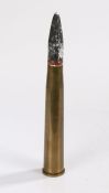 Second World War British 40mm shell case and dummy projectile, base of shell case dated 1942
