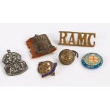 Selection of military badges including, a Royal Artillery collar badge, a George VI Military