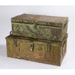 Military steel travelling/luggage trunk, possibly converted from an ammunition container, named
