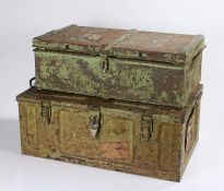 Military steel travelling/luggage trunk, possibly converted from an ammunition container, named