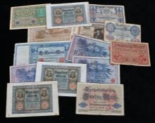 Selection of pre Second World War German banknotes including, a 1922 dated 5000 Mark banknote, a