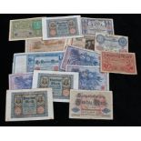 Selection of pre Second World War German banknotes including, a 1922 dated 5000 Mark banknote, a