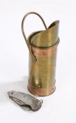 Trench art scuttle, with swing handle, 20cm high, together with an 'Oil The Joints' military issue