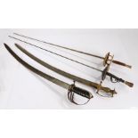 Sport fencing foil, together with an ornamental Spanish rapier and two ornamental swords made in