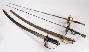 Sport fencing foil, together with an ornamental Spanish rapier and two ornamental swords made in