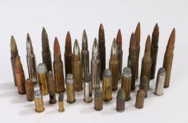 Selection of small calibre cartridge cases and projectiles, for drill/display purposes, inert, (