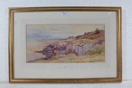 Alfred Beresford, coastal landscape watercolour, signed to the bottom right corner, 37cm x 18cm,