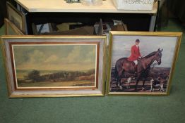 John Constable print, "Dedham Vale with Ploughmen", together with a coloured print depicting a