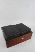 Oak canteen box with some contents, Walker & Hall condiment set box, Munsey & Co. Ltd. cutlery