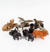 Collection of ornaments, to include silver plated animals, ebony elephants, ladies evening gloves