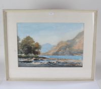 British School coastal watercolour, housed in a glazed frame, the watercolour 54cm x 37cm