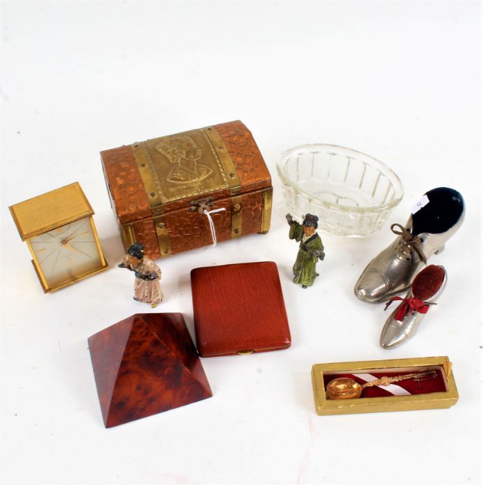 Works of art to include Queen Elizabeth II coronation box and cover, two shoe form pin cushions,
