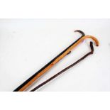 Horn handled walking stick, two other walking sticks, poker (4)