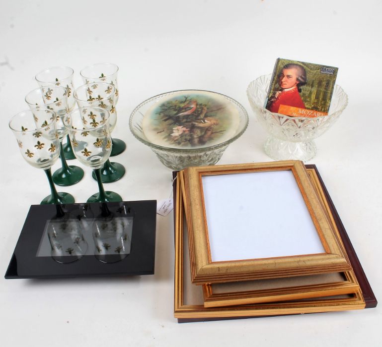 Mixed items, to include, picture frames, set of six wine glasses, two glass bowls etc. (qty)