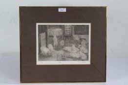 Rachel Ann Le Bas, "Pigs", limited edition etching depicting a sounder of swine, numbered 26/75,