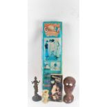 Mixed works of art, to include an Art Nouveau style spelter figurine, an onyx vase, a boxed golf