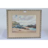 British School, a coastal watercolour, indistinctly signed, housed in a glazed frame, the