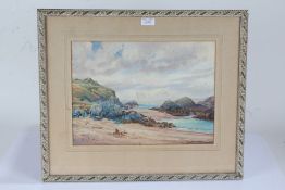 British School, a coastal watercolour, indistinctly signed, housed in a glazed frame, the