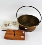 Collection of objects to include staffordshire ye old England, brass preserve pan and cigarette