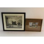 Leonard Russell Squirrell en grisaille print, the south gate Kings Lynn, coloured print, Freston