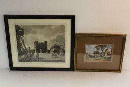 Leonard Russell Squirrell en grisaille print, the south gate Kings Lynn, coloured print, Freston