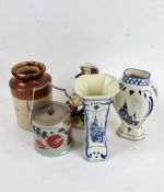 Pair of Dutch Delft vases, together with a further Dutch Delft vase, Bernardaud Limoges ashtray,