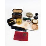 Works of art to include opera glasses, ebony dressing table pot, glove stretchers, and pair of