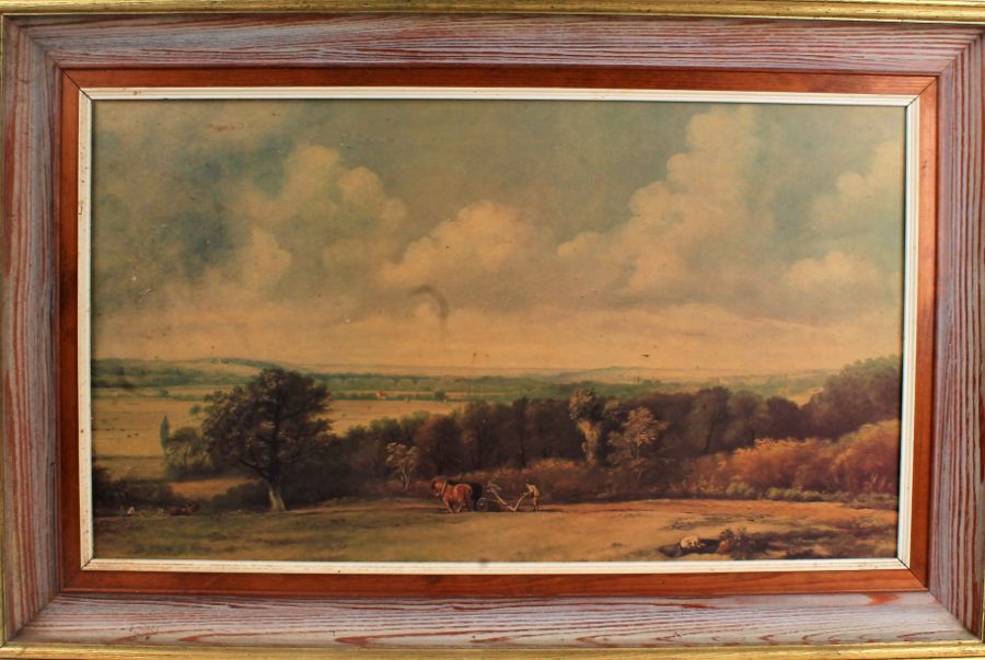 John Constable print, "Dedham Vale with Ploughmen", together with a coloured print depicting a - Image 2 of 2