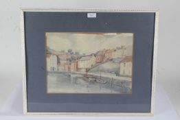 British School harbour scene watercolour, housed in a glazed frame, the watercolour 36cm x 26cm