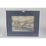 British School harbour scene watercolour, housed in a glazed frame, the watercolour 36cm x 26cm