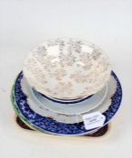 Decorative porcelain, to include two Minton blue and white transfer decorated crescent form salad