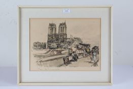 French School, pencil signed print, landscape study of a Parisian market, housed within a glazed