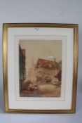 E. L. Dawes, signed watercolour, depicting townhouses, together with an indistinctly signed street