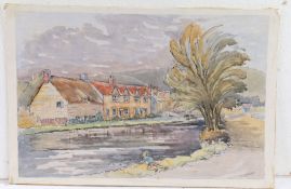 E L Grassby, watercolour of a boy fishing, signed bottom right watercolour, 46cm wide