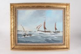 Robert Horne, "Dutch Barge approaching Harwich", signed oil on board, housed in a gilt frame, the