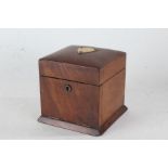 Edwardian walnut jewellery box, of square firm, the hinged lid with vacant brass shield shaped