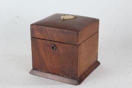 Edwardian walnut jewellery box, of square firm, the hinged lid with vacant brass shield shaped