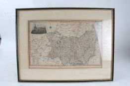 Pigot & Co Manchester, coloured map engraving, Suffolk, with depiction of Hadleigh Church to the