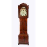 19th Century mahogany longcase clock by X Ganz of Swansea, the hood with wavy pediment and arched