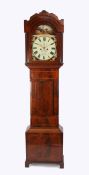 19th Century mahogany longcase clock by X Ganz of Swansea, the hood with wavy pediment and arched