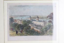Three 19th Century coloured engravings, "Greenwich Hospital", "Greenwich from the park", "View of