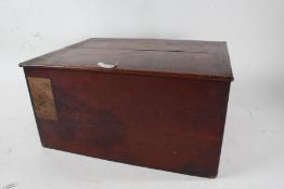 Early 20th Century mahogany storage box, the hinged twin lid opening to reveal Military marks to the