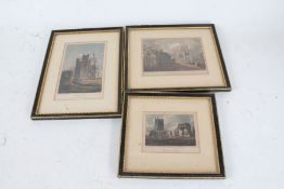 Three Suffolk coloured prints, "Orford Castle", "Blythburgh Church", "Walberswick Church,