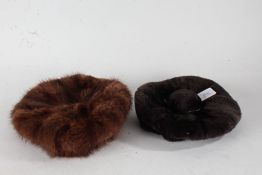 Black fur hat with bobble and elasticated headband, brown fur hat (2)