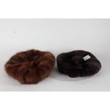 Black fur hat with bobble and elasticated headband, brown fur hat (2)