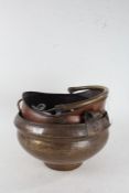 Eastern brass spot hammered pot, with scroll handles, 35cm diameter, together with a Victorian