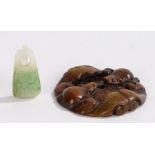 Chinese jade pendant, carved with fruits with a loop to the top, 4cm long, together with a Chinese
