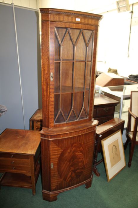 Mahogany effect and glazed corner cabinet, with glazed upper section, 181cm high